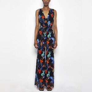 NWT FUZZI sleeveless black printed wide leg jumpsuit size extra small